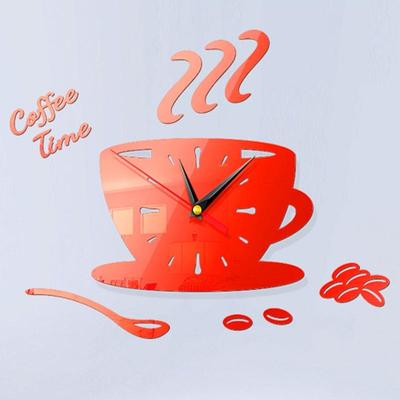 Inspired Deals Modern Coffee Wall Clock 3D Acrylic Mirror Silent DIY Wall Decor red