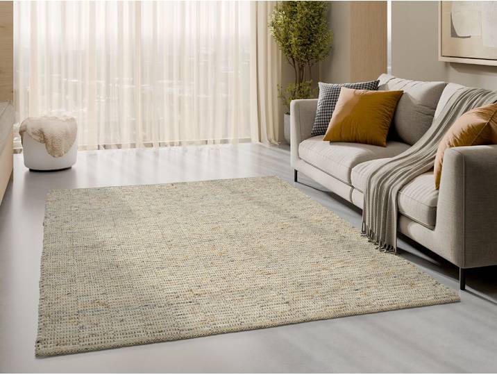 Wollteppich OCI DIE TEPPICHMARKE ATRIUM HANDWEB , auch als Läufer und in Rund erhältlich , hellbeige, creme, H:12mm Ø:250cm, Obermaterial: 70% Wolle, 25% Baumwolle, 5% Polyester, Teppiche, Wollteppich, 70% Wolle, handgewebt, Naturfasern, Wendeteppich, Wohnzimmer