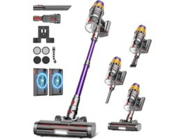 Aspirateur Balai Sans Fil Avec 2 Batteries 150Min/55Kpa/600W/2.0L Aspirateur Sans Fil Puissant Brosse Anti-Enchevêtrement/Support