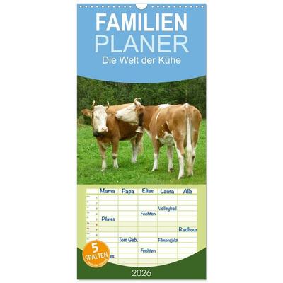 Familienplaner 2026 - Die Welt der Kühe mit 5 Spalten (Wandkalender, 21 x 45 cm) CALVENDO