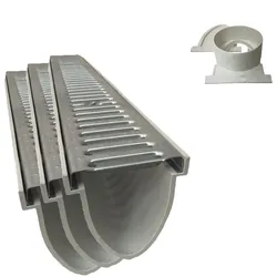 3x Xanie Entwässerungsrinne V Stegrost Klasse A 100cm + Ablaufanschluss-Set horizontal