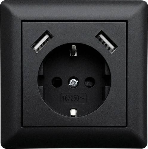 LEDmaxx USB1002 1fach Unterputz-Steckdose mit USB, erhöhter Berührungsschutz Schwarz