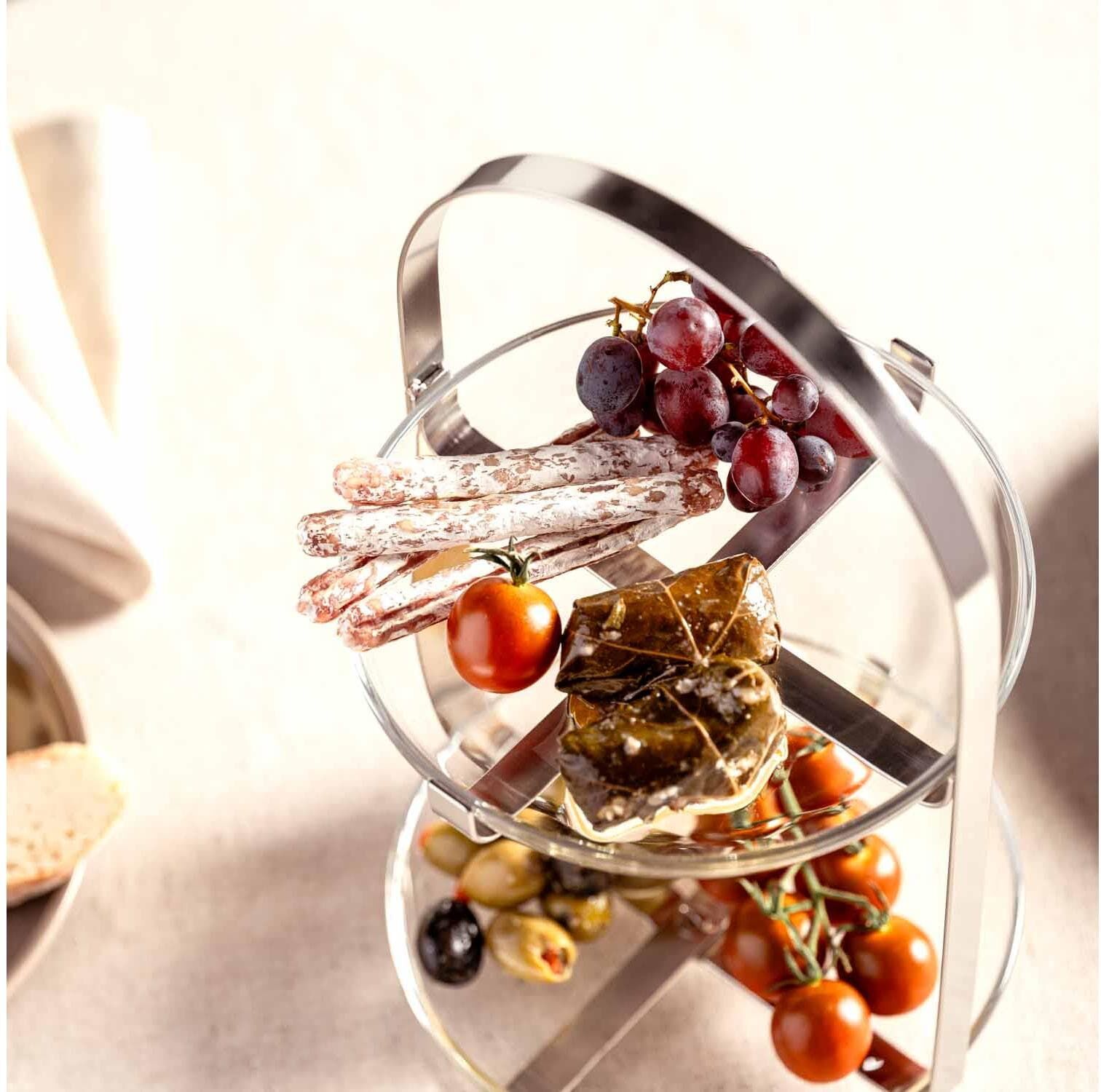 Etagere LEONARDO "Cucina 2-teilig", silber (silberfarben), Glas, Servierplatten, Etagere silberfarben Einheitsgröße