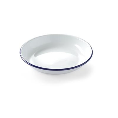 12x Emaillie Teller tief, weiß blau Ø 24 cm
