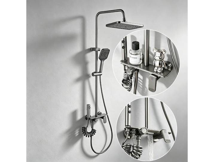 Système de douche de salle de bains à sortie d'eau à quatre voies, ensemble de robinets de douche de salle de bains muraux, ensemble de douche en laiton pressurisé à pluie