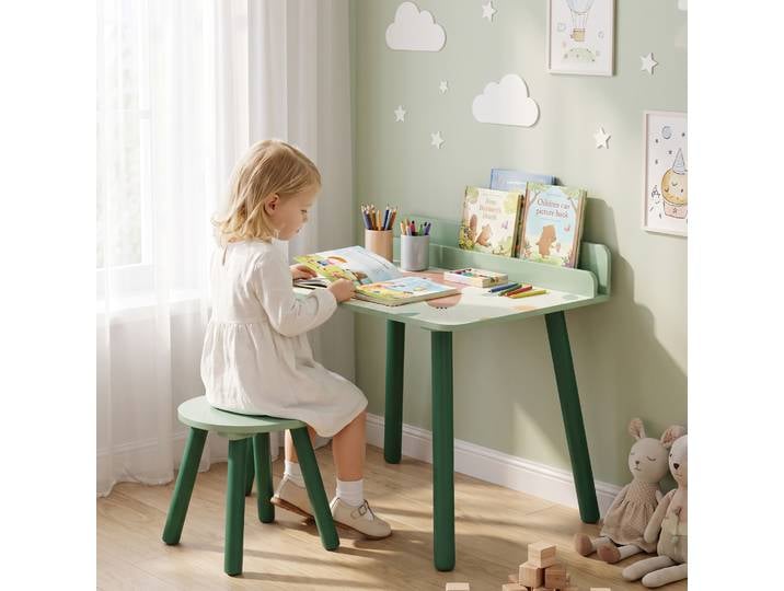 AIYAPLAY Table Enfant avec Chaise et Porte-Livres Vert Ours