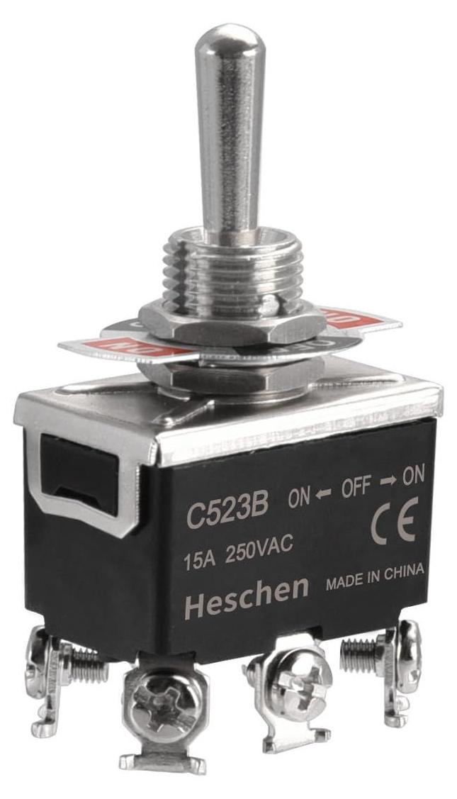 Lustrens Metalen tuimelschakelaar DPDT, AAN/UIT/AAN 3 posities, 15 A 250 V AC