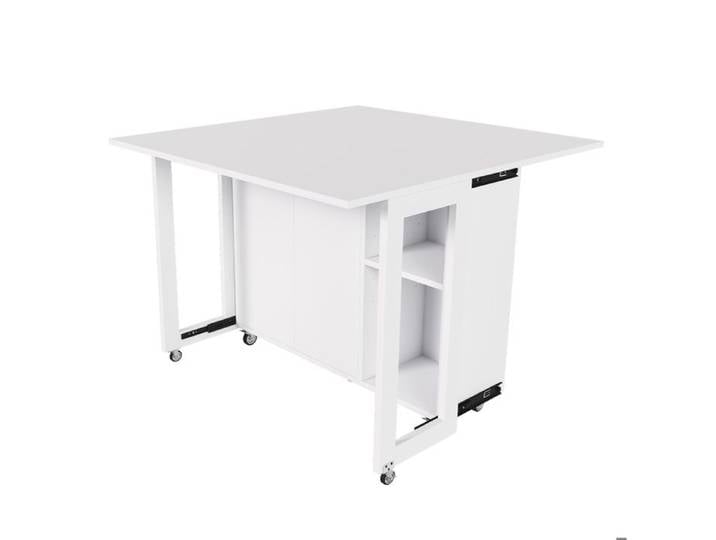 Table pliante à manger blanc MDF avec roulettes verrouillables 360° rangement et 3 modes JOINERY