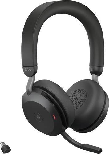 Jabra Evolve2 75 On Ear Headset Bluetooth, kabelgebunden Schwarz Batterieladeanzeige, Mikrofon-Stummschaltung Telefon