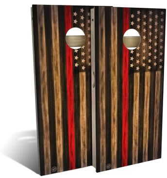 Skip's Garage Charred Firefighter Thin Red Line Outdoor Cornhole Board Set