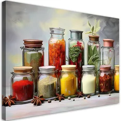 LEINWANDBILD Bunte Gewürze Kräuter in Gläsern 100x70cm