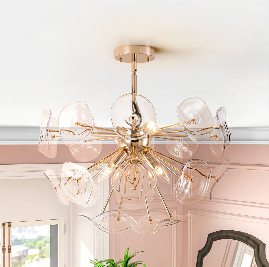Canora Grey Dandelion 4-Light Glass Starburst Sunburst Ceiling Light Sputnik Semi Flush Mount Gold 52cm H X 58cm W X 58cm D