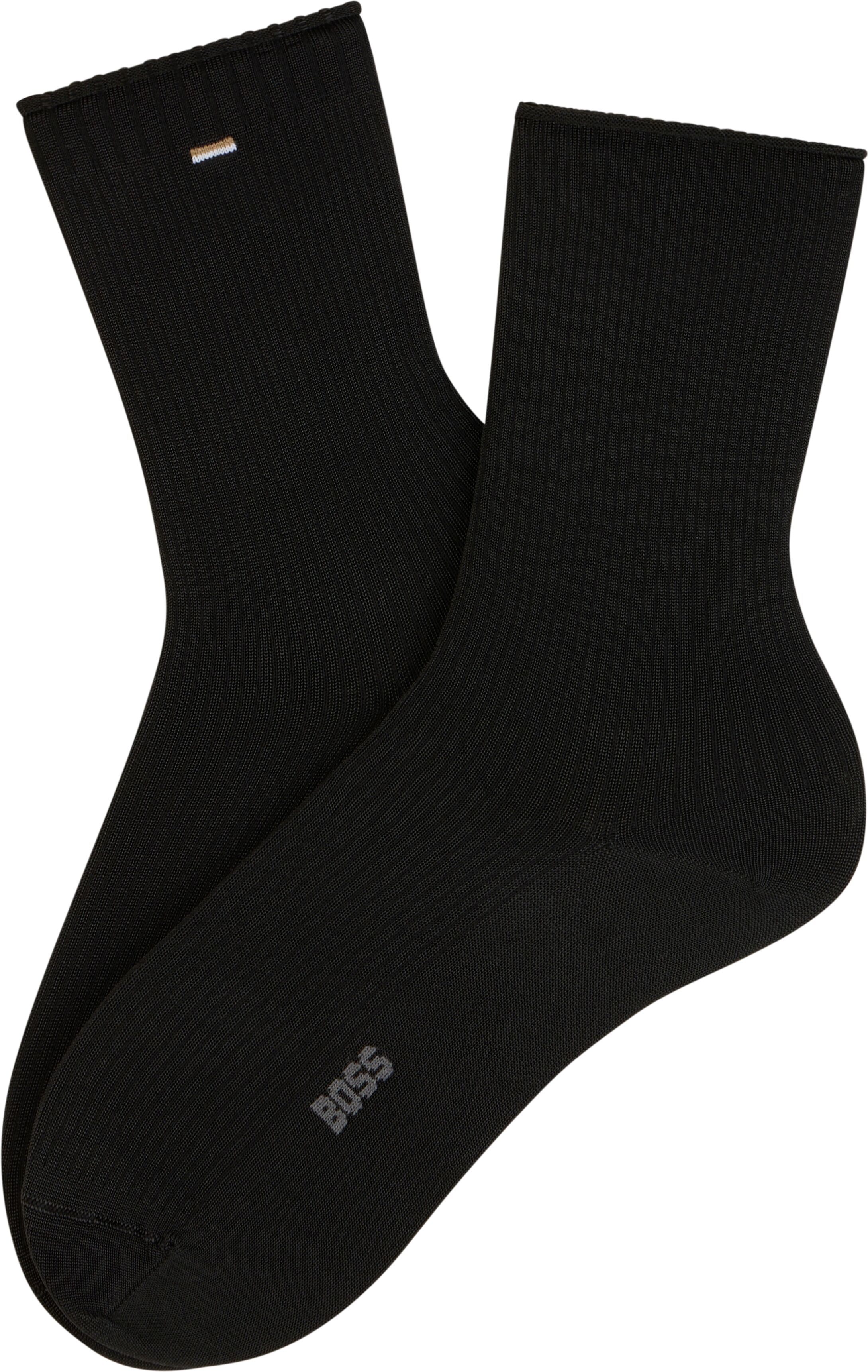 Feinsocken BOSS, Damen, Gr. 39-42, schwarz (schwarz 001), Viskose, elastisch, Socken Feinsocken, fein gerippt, verstärkte Fersen- und Zehenpartie