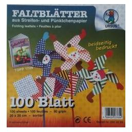 Ursus Faltblätter Streifen/Pünktchen 20x20cm VE=100 Blatt 10 Farben sortiert (90 g/m², 1x) (2900099)