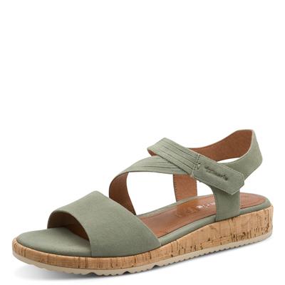 Keilsandalette TAMARIS, Damen, Gr. 37, grün (mintgrün), Ziegenveloursleder, unifarben, Basic, Schuhe, Riemchensandale, Sommerschuh mit Touch it-Ausstattung