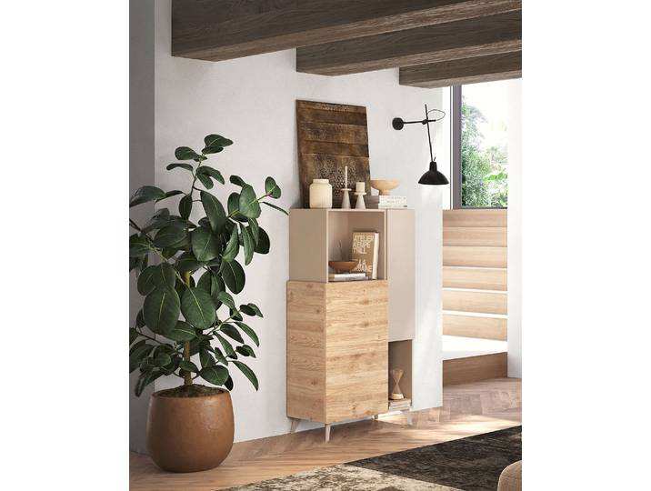 Highboard Monaco 81 x 154 x 42cm Holz/Beige/Eiche Cadiz Dekor