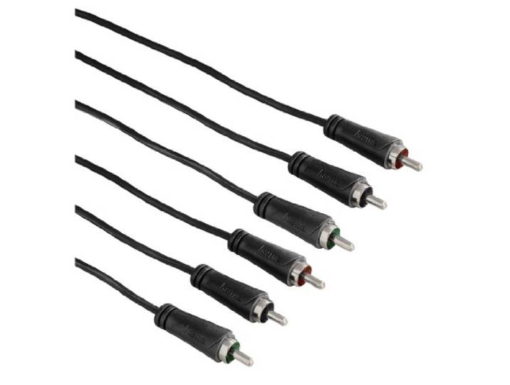 Hama YUV-aansluitkabel (3x RCA-stekker naar 3x RCA-stekker, 3m) zwart