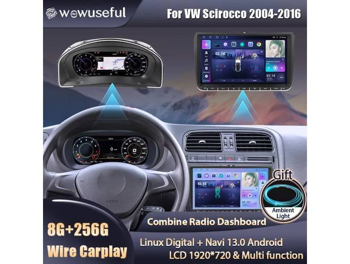 Wowuseful 10.25 Lcd tableau de bord numérique Cluster pour VW Scirocco 2004-2016 Paneel Cockpit lecteur Android cartes Navigation Radio