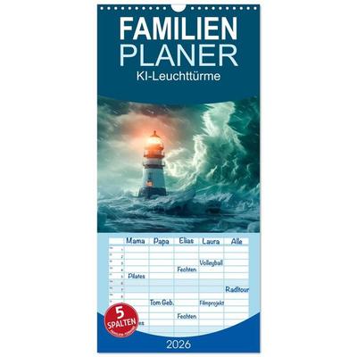 Familienplaner 2026 - KI-Leuchttürme mit 5 Spalten (Wandkalender, 21 x 45 cm) CALVENDO