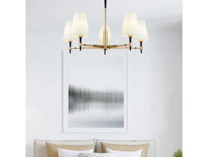 Lustre Zaragoza - Type B Ø 78cm Blanc/Laiton Tissu mélangé E14