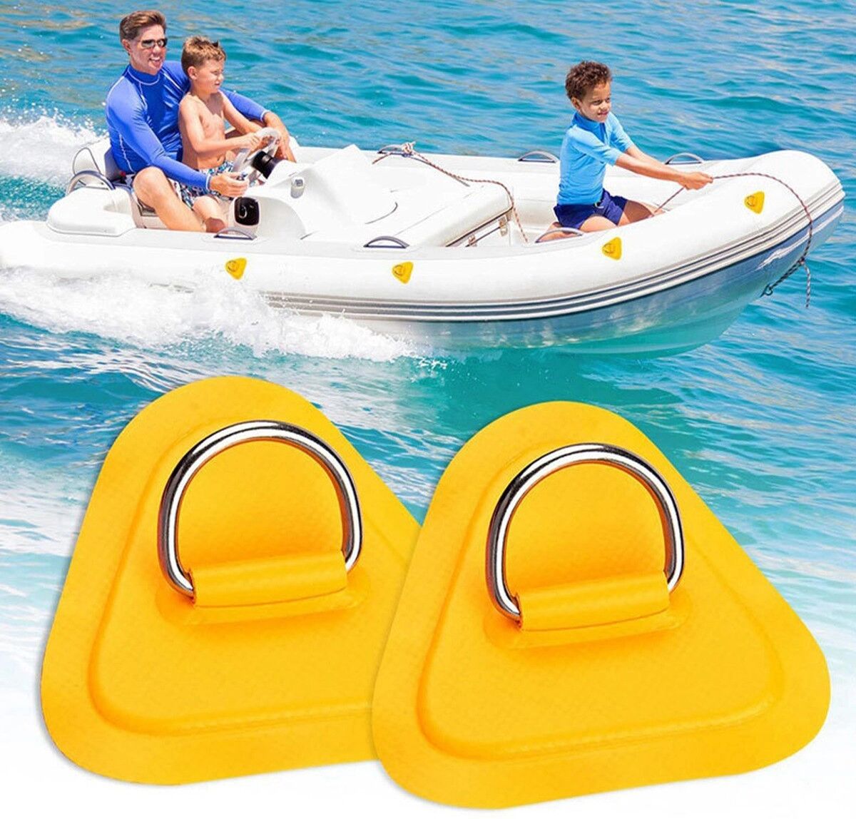 INF Kit de Patchs D-Ring pour Kayak 6 pièces – Patchs PVC avec D-rings en acier inoxydable et corde 2.5 pour bateaux