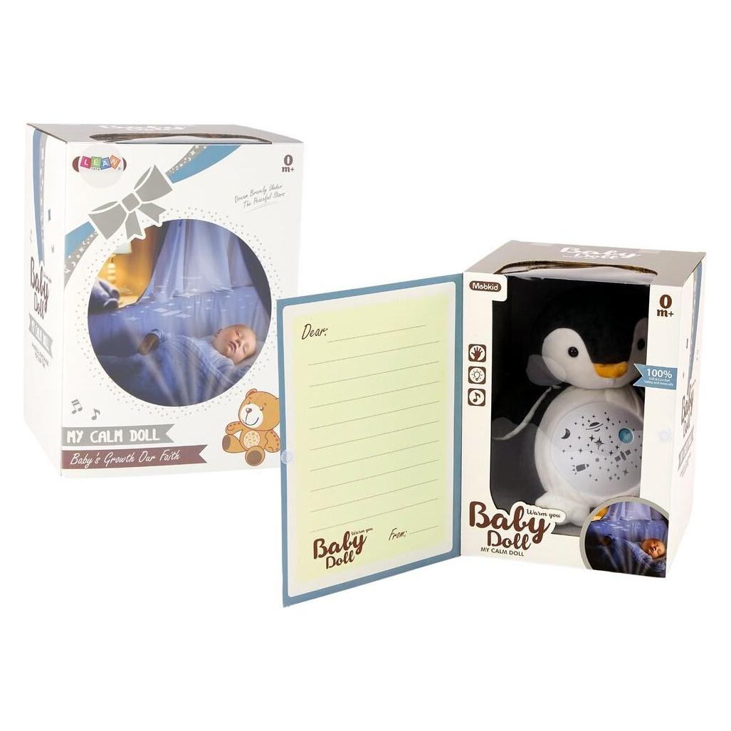 Lean Toys Plüsch-Teddybär-Pinguin-Schläfer mit Lichtern und Geräuschen (14 cm) (18054)