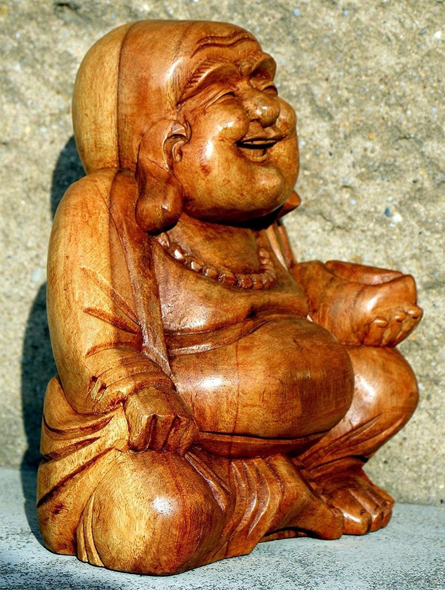 Handgemaakt Balinees Buddha Houten Figuur van Suar Hout voor Decoratie op Tafel, Hoogte: 30 cm