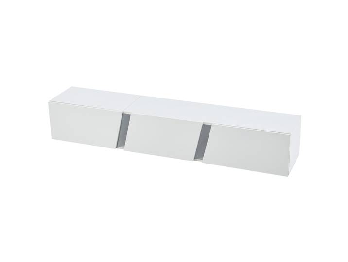 Meuble Tv Mural Blanc Haute Brillance 180x35x30 Cm Avec Led Et 3 Portes\, Supporte Téléviseur Jusqu'à 75 Pouces