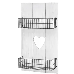 Mendler Wandregal HWC-D42, Wandpaneel Holzregal Regal mit Körben, Massivholz ~ weiß shabby, 70x40x10cm