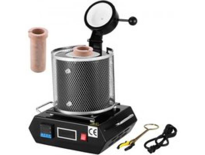 VEVOR Goldschmelzofen 1350 W 1150 ℃ Max. Temperatur, digitaler elektrischer Schmelzofen 1 kg Keramiktiegel zum Gießen und Raffinieren von Edelmetallen, zur Verarbeitung von Gold Silber Kupfer Schwarz