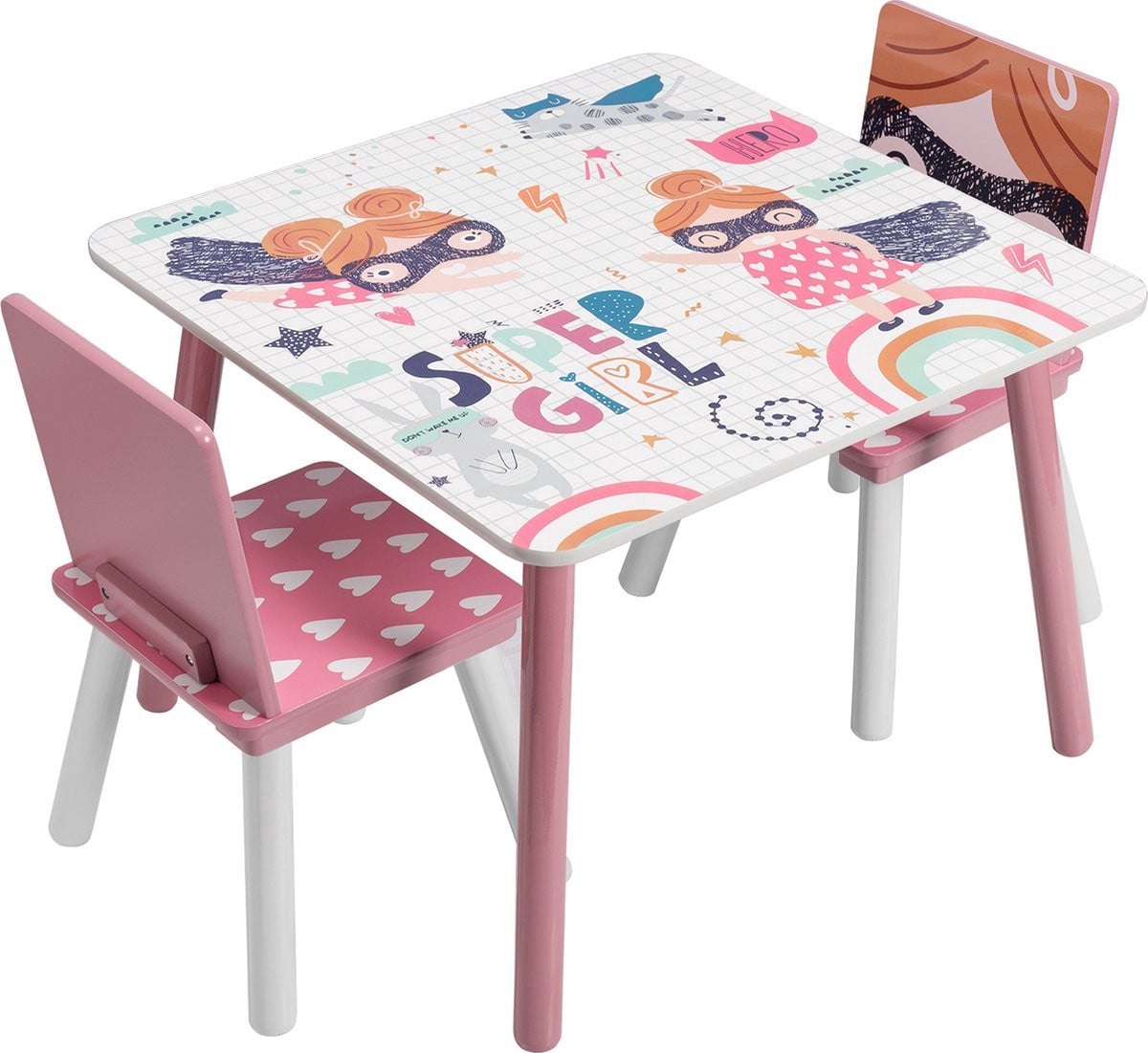 Bolt Edge Kindertafel met 2 stoeltjes in het roze