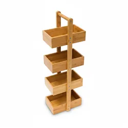 Relaxdays Bambus Badregal, HxBxT:75x25x18cm, mit 4 Körben, Holz, für Badezimmer/Feuchträume, natur