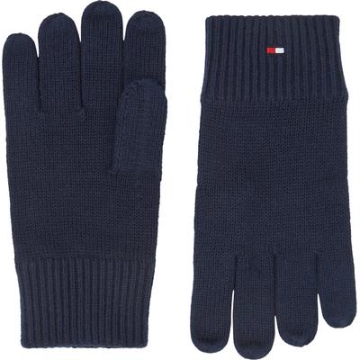 Strickhandschuhe TOMMY HILFIGER "ESSENTIALS FLAG GLOVES", Herren, blau (space blau), Baumwollmischung, unifarben, Handschuhe, mit Kaschmir-Anteil, Logostickerei
