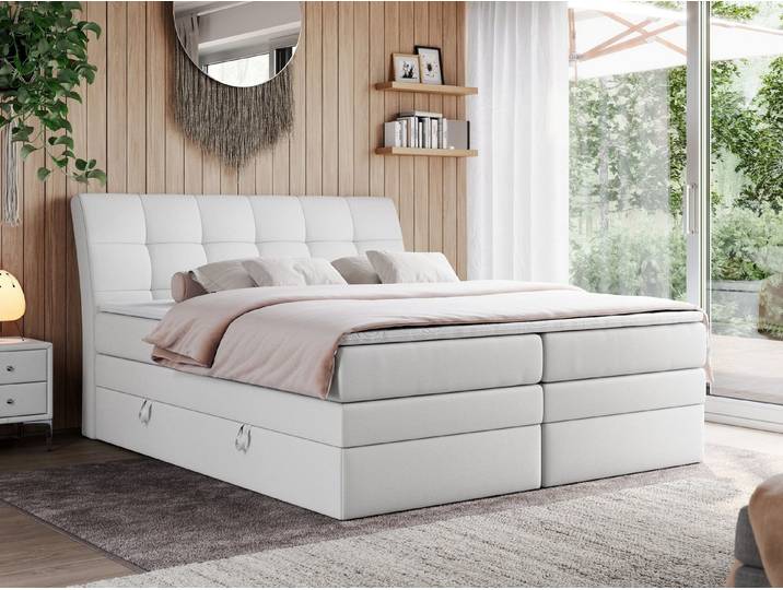 MKS MÖBEL Boxspringbett GOLD 10 KING (Set, zwei Bonell-Matratzen, zwei Multipocket-Matratzen, Topper T25/Visco), Polsterbett mit Bettkasten und fünf Matratzen - Stauraumbett