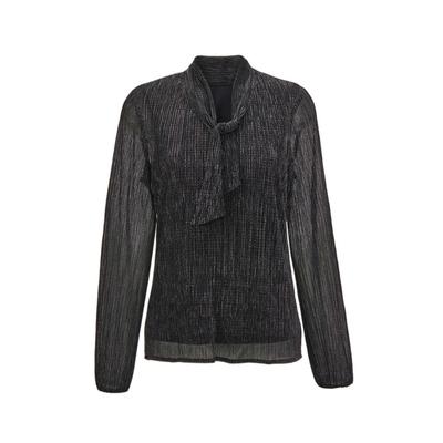 Schluppenbluse GOLDNER "Kurzgröße Schluppenbluse aus schimmernder Plisseeware", Damen, Gr. 20, schwarz (silbergrau, schwarz), Obermaterial: 50% metallisierte Fasern MTF. 50% Polyester PES., festlich, normal, V-Ausschnitt, weit Gummibündchen, Blusen...