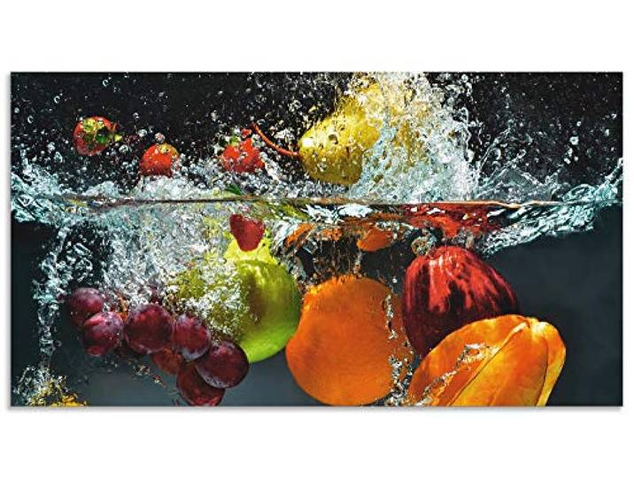 ARTland Spritzschutz Küchenrückwand aus Alu für Küche Herd Spüle 120x65 cm (BxH) mit Motiv Essen Obst Früchte unter Wasser Erbeeren Trauben Orange S6JP