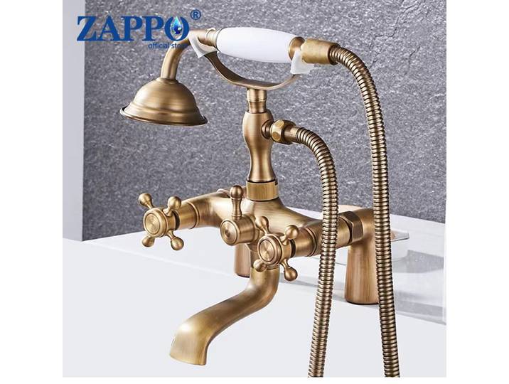 ZAPPO Robinet de baignoire Style téléphone vintage avec double poignées Ensemble de robinets de baignoire montés sur le pont Robinet mitigeur d'eau chaude et froide