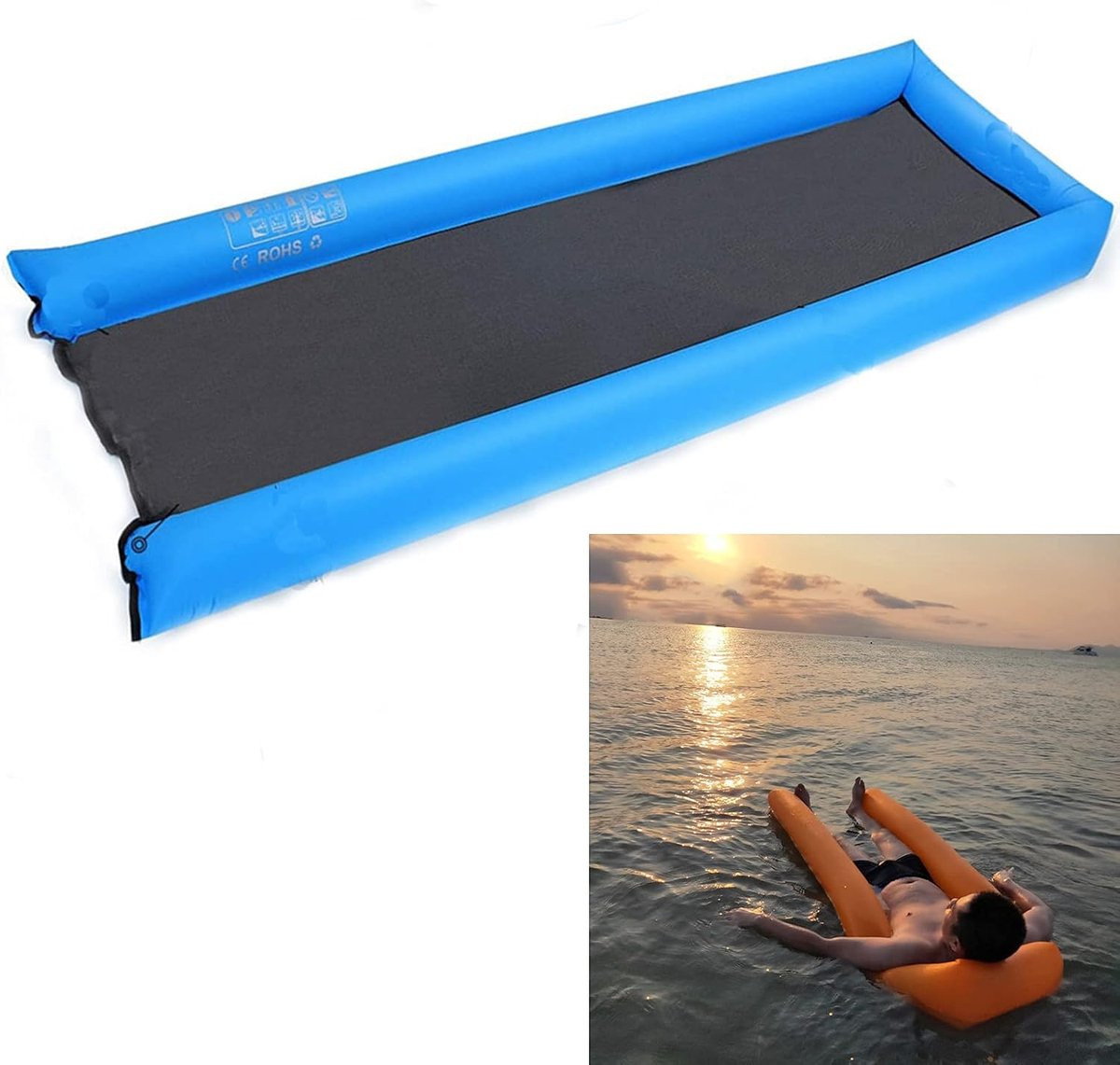 Blauw Opblaasbaar Drijvend Bed - Water Hangmat Lounge met Hoge Ondersteuning - Tot 200kg