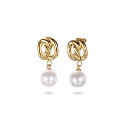 Paar Ohrstecker FIRETTI "Schmuck Geschenk Edelstahl Ohrschmuck Ohrringe Knoten", gold (gelbgoldfarben, weiß), Ohrringe, Damen, 10mm, Edelstahl Perlen, Edelstahl, Perlen, mit Perle (synth.)