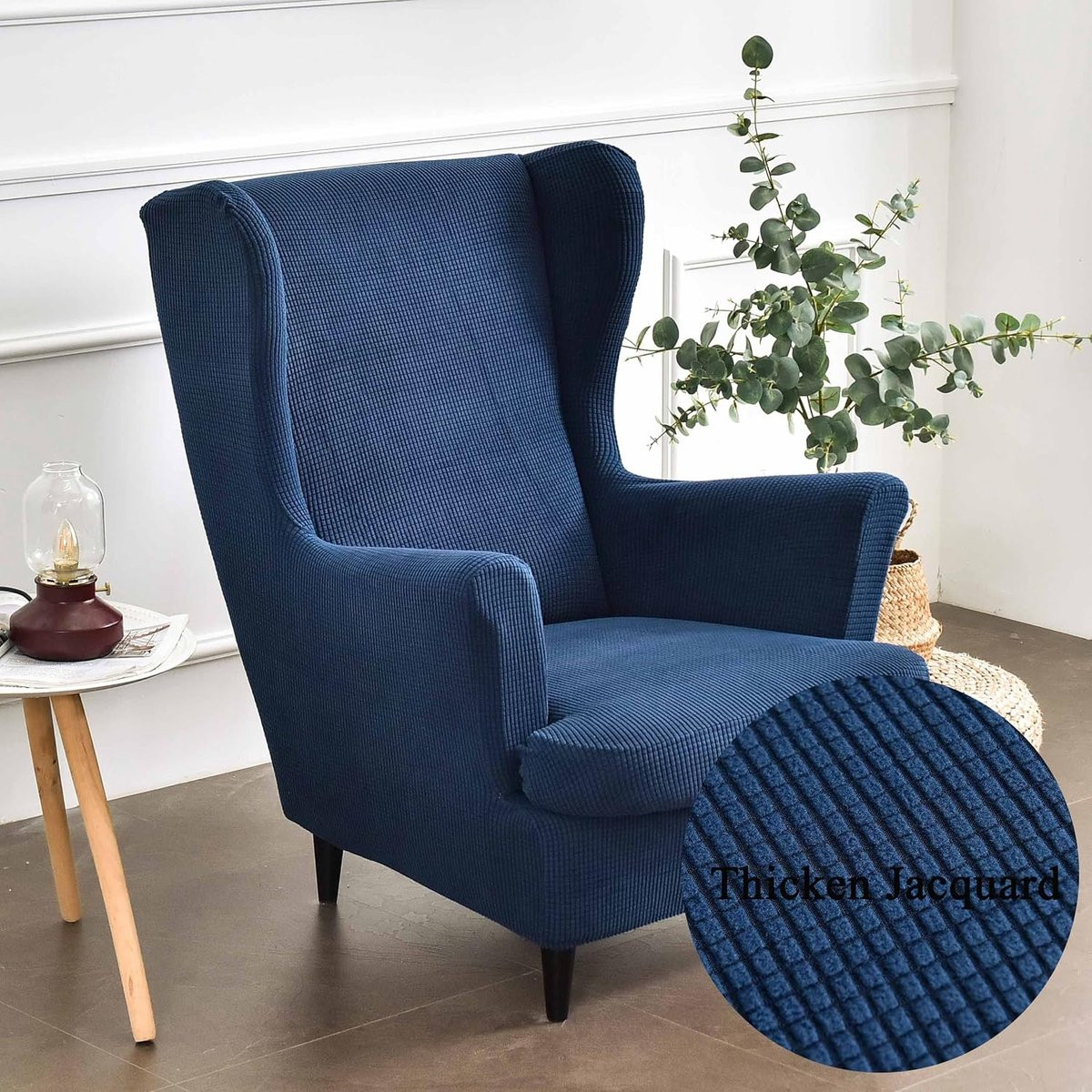 Set van 2 Stretch Wing Chair Covers - Velvet Meubelbeschermer voor Armstoelen - Navy Blauw