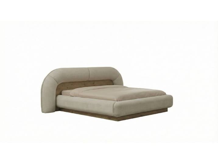 Villa Möbel Boxspringbett Anka (Bett mit Nachttischen, Bett mit Kopfteil und 2 Nachttischen), Gepolstertes Kopfteil Beige Eiche Optik zeitlos und wohnlich