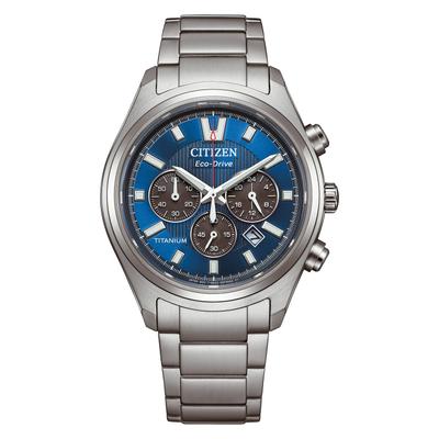 Chronograph CITIZEN, silber (silberfarben, blau), Armbanduhren, Herren, Chronograph, Armbanduhr, Solar, Herrenuhr, analog, Big Date, Stoppfunktion