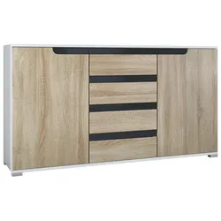 SIDEBOARD Sylt Eiche sägerau / Schwarz Hochglanz