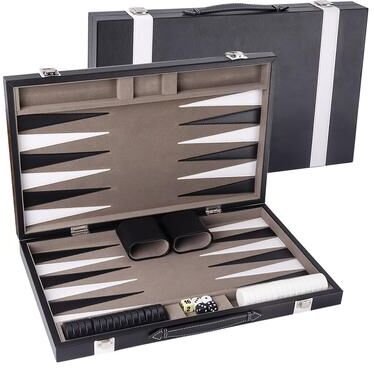 GSE Games & Sports Expert "GSE™ 15"" Leather Backgammon Board Game Set, Portable Folding Backgammon Board Game with Game Pieces - Medium"