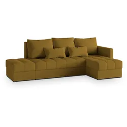 ECKSOFA LUMARI R-S Gelb Plüsch-Stoff mit Schlaffunktion