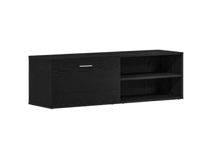 hliofuir TV-Schrank Lowboard 120x34x37 cm Schwarzeiche Fernsehtisch Kompakte TV-Bank mit Tür und 2 offenen Ablagen für Receiver oder Deko im Schlafzimmer und kleinen Wohnbereichen.