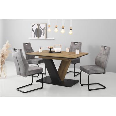 Essgruppe HELA "EMS Tisch 140-180x90 cm ausziehbar, Esstisch inkl. 4 Stühle", grau (evoke eiche, schwarz, vt silber, vintage silber, grau), Samtvelours, Synchron-Auszug, Samtvelours, Sitzmöbel-Sets, Essgruppe, Ausziehtisch Freischwinger, Stuhl mit...