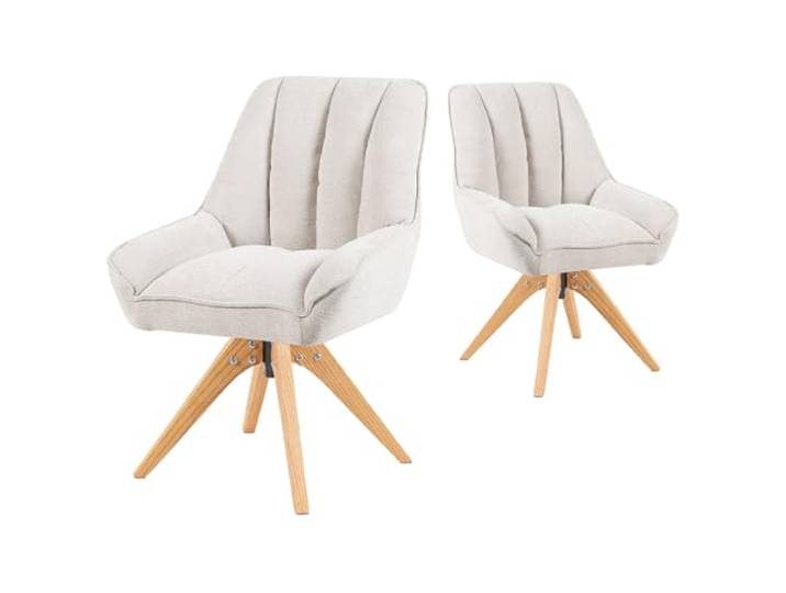 DUBI Möbel Esszimmerstühle 2er Set Mika-Lio, Creme, Eiche Natur 360° drehbar, Taschenfederkern, Hoher Sitzkomfort, Bis 150 kg belastbar, Abriebfester Stoff
