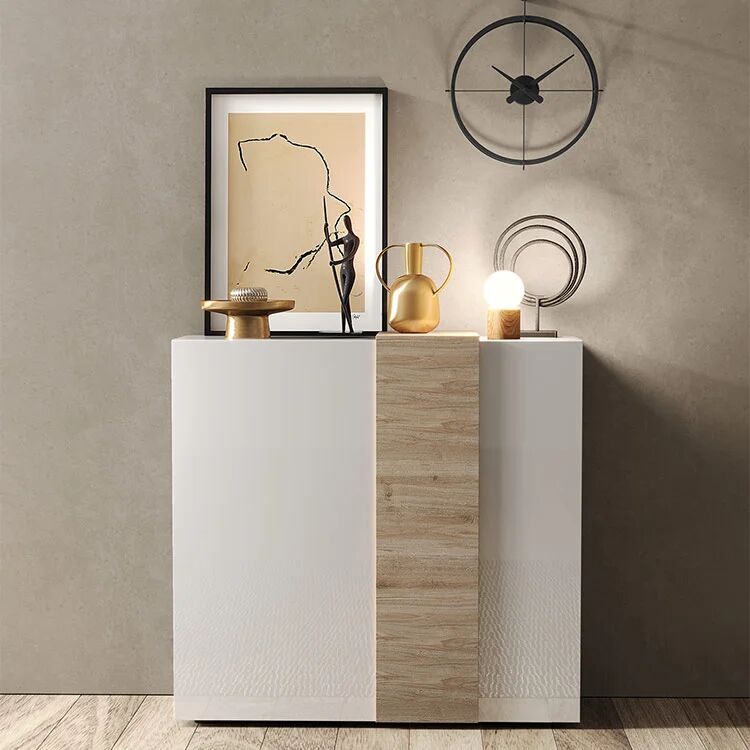 garneroarredamenti Madia alta 121x113h cm 2 ante moderna bianco lucido rovere Universal