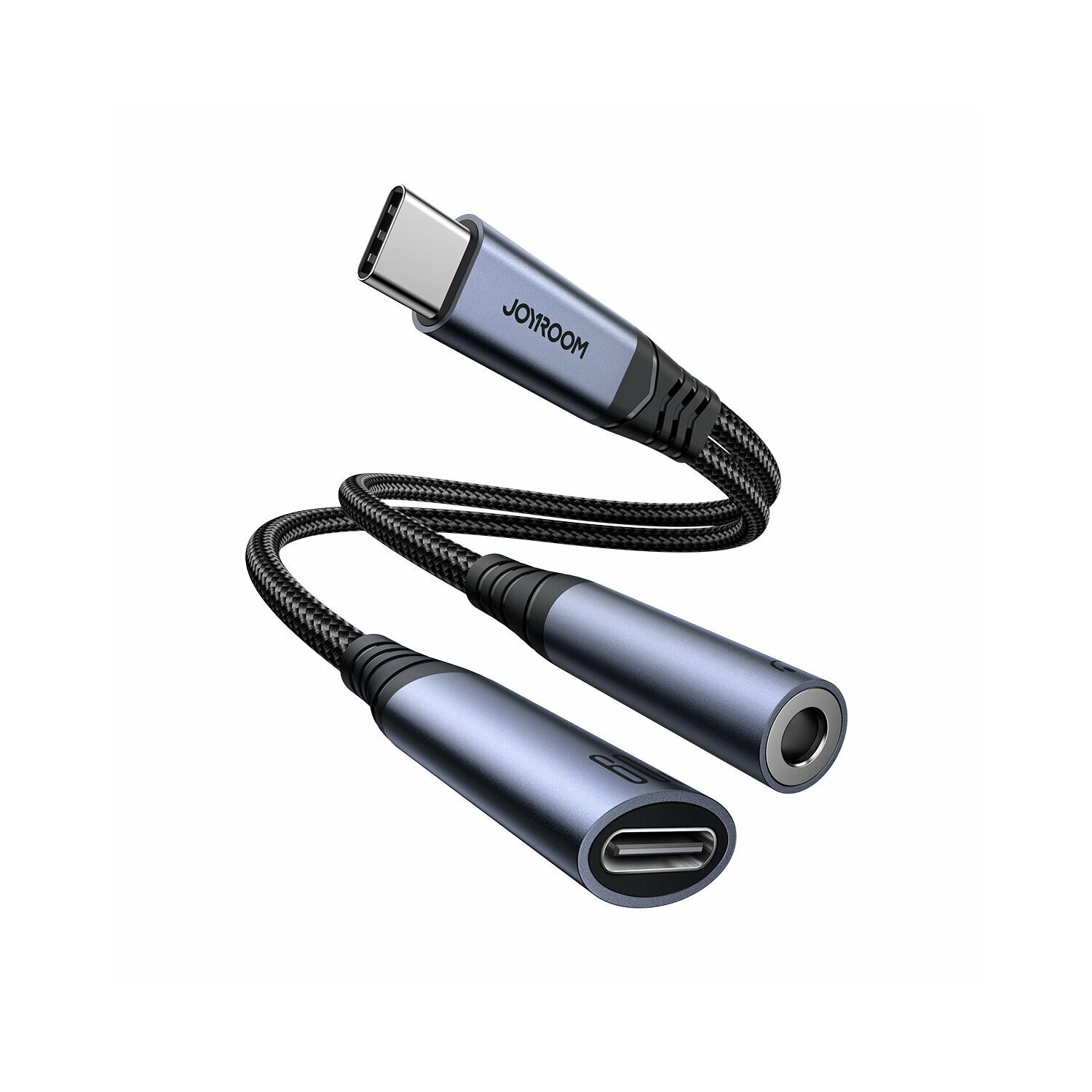 Joyroom SY-C02 Adapter met Type-C naar 3,5 mm en Type-C, zwart